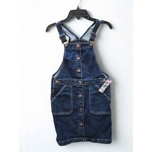 OshKosh B'gosh Girls' Dark Wash Denim Button-Front Overall Dress - Kids Size 10
